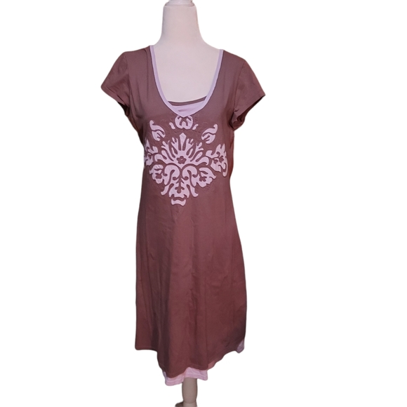 Athleta Dresses & Skirts - Athleta Active Dress M Midi Gray Brown Purple Short Sleeve